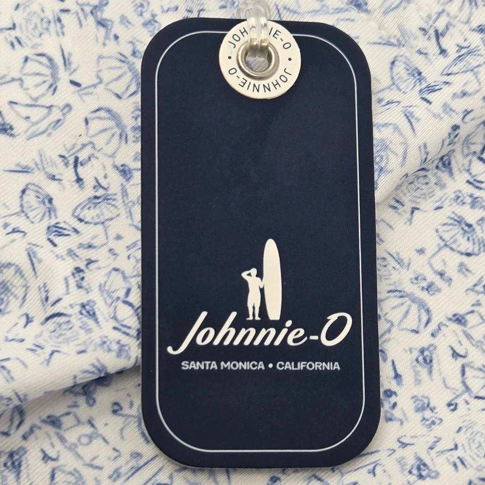 NEW Johnnie-O Boggings Beach AOP Golf Polo Shirt Mens Large Palisades Blue NWT